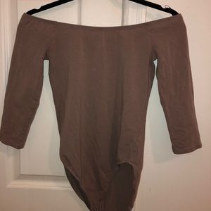 Tan off the shoulder bodysuit